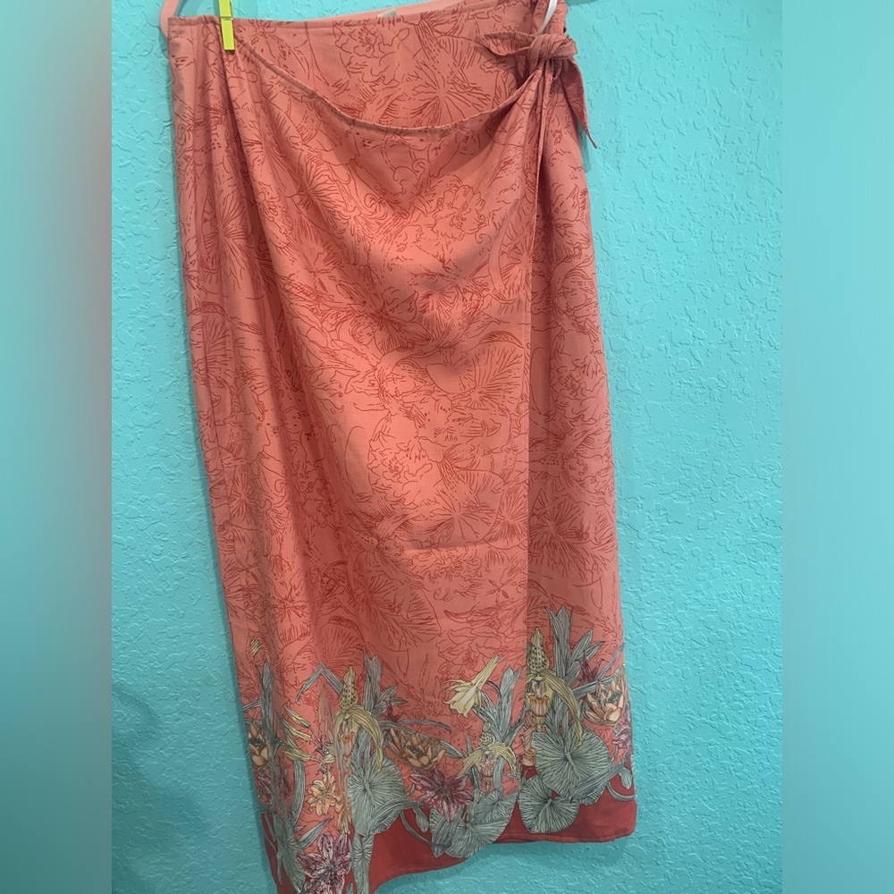 Tommy Bahama Coral Floral Sarong skirt maxi Hawaii beach resort silk M vacay